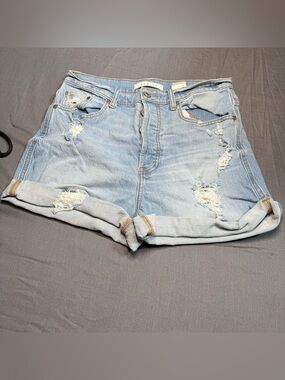 eunina Light Wash Distressed Ultra High Rise Mom Denim Shorts